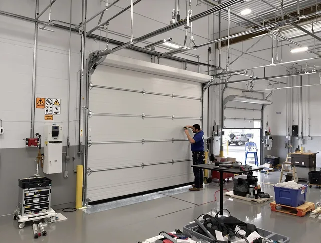 Commercial garage door repair being performed by The Hammocks Garage Door Repair expert in The Hammocks