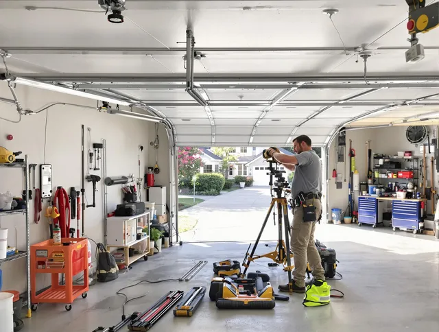 The Hammocks Garage Door Repair specialist performing laser-guided track alignment in The Hammocks